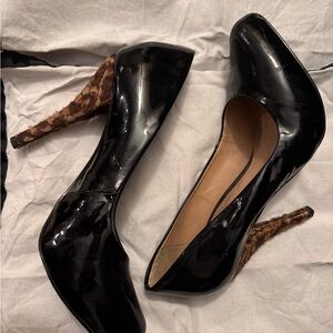 Miucha Black Patent Pumps with Fur Heel
